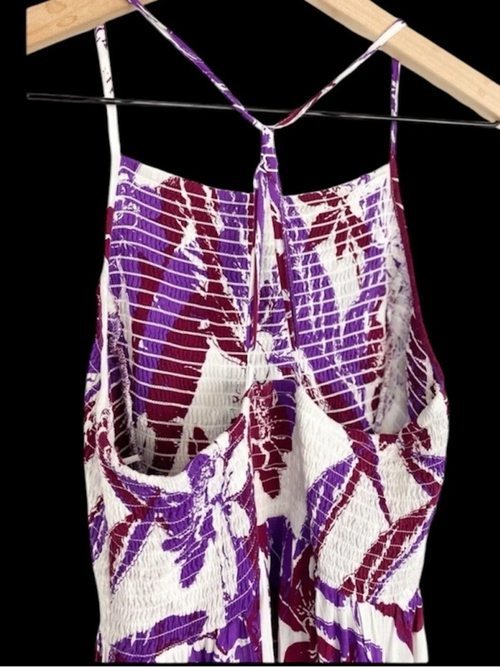 Free People Heatwave Floral Smocked Halter Maxi Dress in Purple & Maroon Sz M